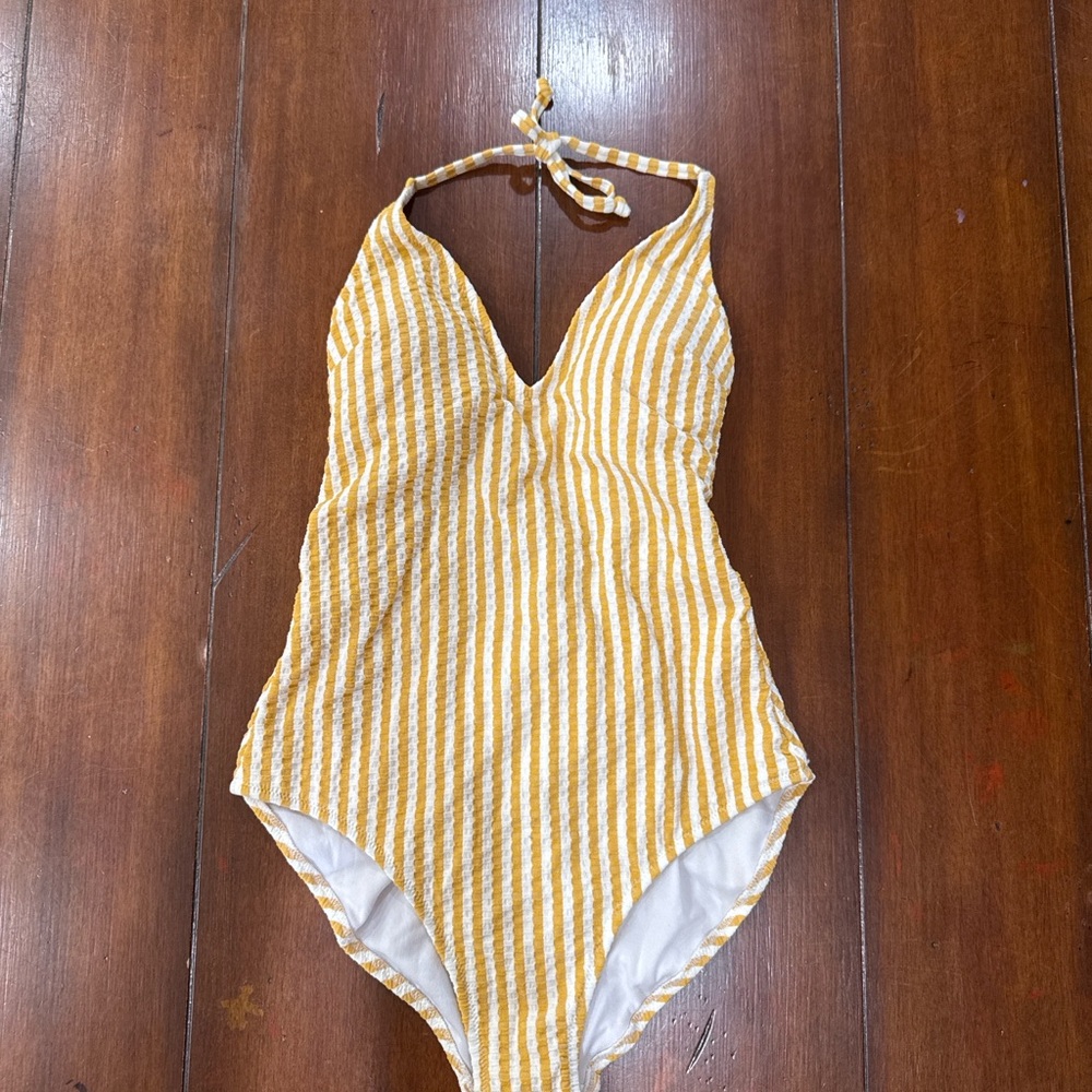 Jessica Simpson Yellow and White Striped Swimsuit